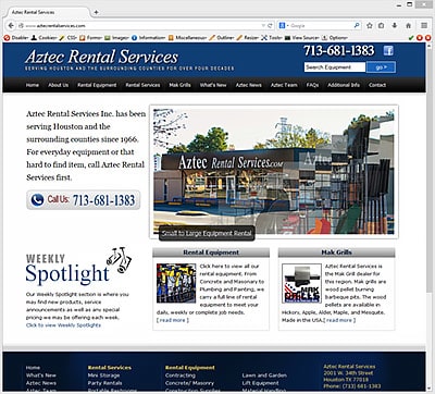 Aztec Rental Services Content Mangement Website Design