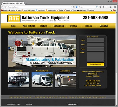 Batterson Truck CMS website design houston texas - WebWize