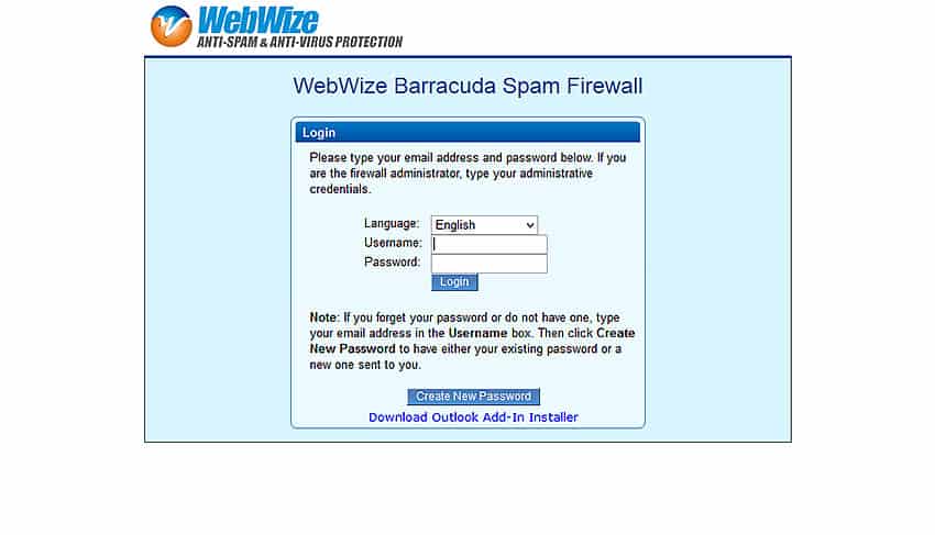 Baracuda Spam filtering WebWize
